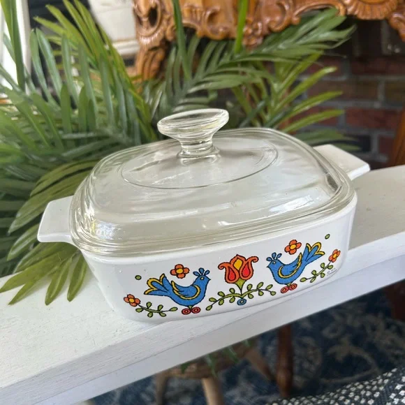 Vintage Corningware Glass Lid 1 Qt. Casserole Dish Friendship Country Festival - Picture 3 of 10